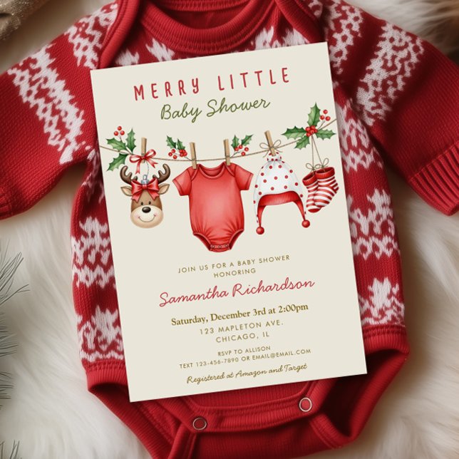 Invitación Cute reindeer baby clothes Merry Little Christmas (Subido por el creador)