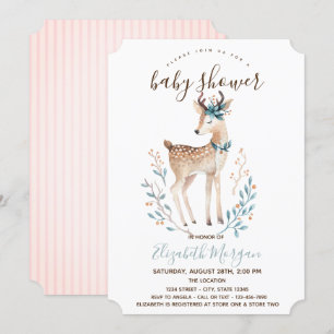 Invitación Cute Reno Ciervo Rayas Rosadas Shower de Bebe