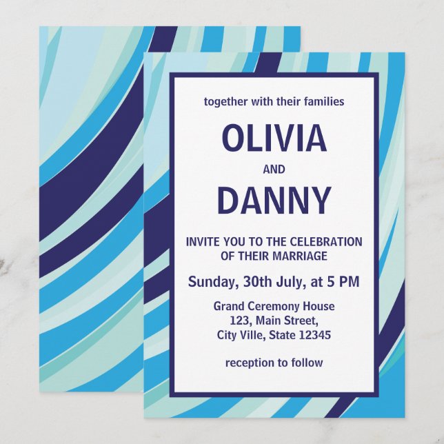 Invitación Cute Resumen Boda de Playa de Banda Azul (Anverso / Reverso)