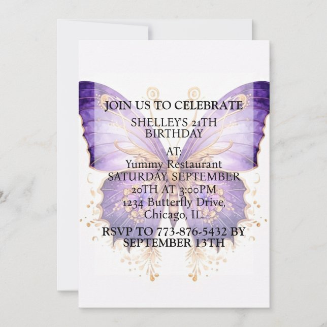 Invitación Cute Retro Butterfly Design Birthday Party (Anverso)