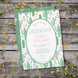 Invitación Cute Retro Cactus Suculento Baby Shower Floral