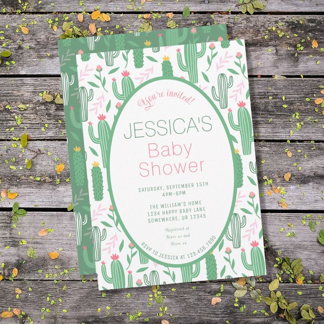 Invitación Cute Retro Cactus Suculento Baby Shower Floral (Subido por el creador)