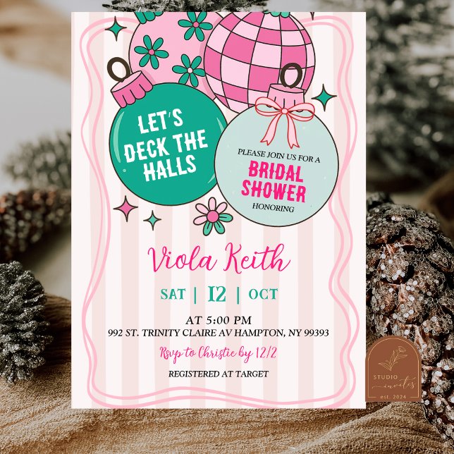Invitación Cute Retro Christmas Deck the Halls Bridal Shower (Subido por el creador)