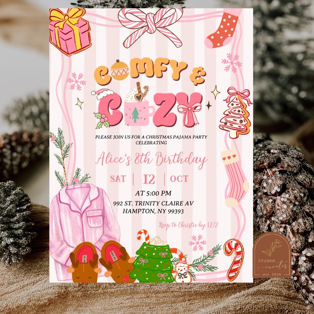 Invitación Cute Retro Christmas Pajama Party Girl Birthday (Subido por el creador)