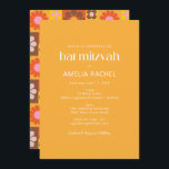 Invitación Cute Retro Groovy Gemétrico Yellow Bat Mitzvah<br><div class="desc">Añade algunos vibos retro a tu Bat Mitzvah con estas vistosas invitaciones coloridas con un patrón estético floral geométrico de los años 70 en amarillo,  rosa,  naranja y marrón.</div>