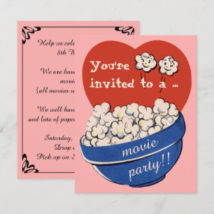 Invitación Cute retro Popcorn y fiesta de cumpleaños nocturna