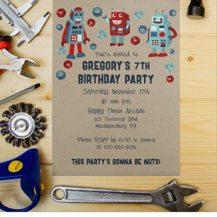 Invitación Cute Retro Robots Sci-Fi Boys Cumpleaños