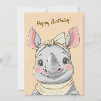 Invitación Cute Rhino with Bandana Kids Birthday Invitation
