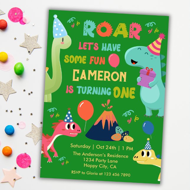 Invitación Cute Roar Dinosaur tiene un fiesta de primer cumpl (Subido por el creador)
