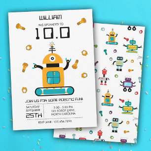 Invitación Cute robot amarillo Tema Niños Robots Fiesta de cu