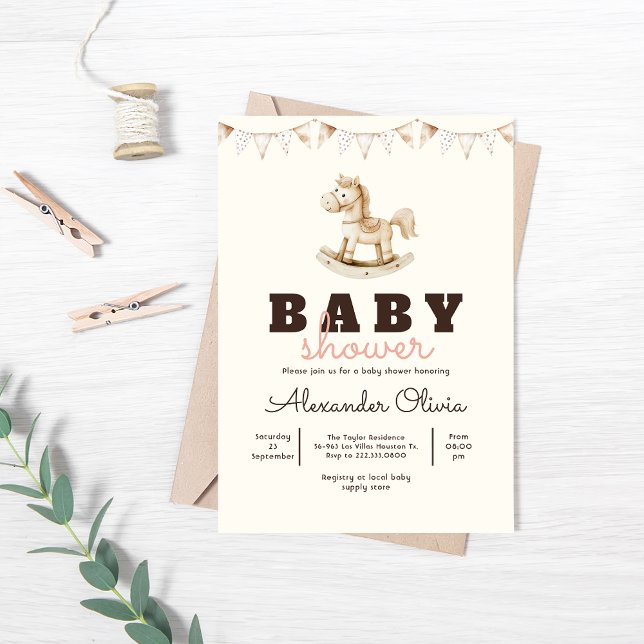Invitación Cute Rocking Horse Boho Baby Shower (Subido por el creador)