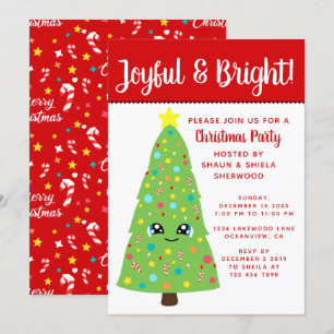 Invitación Cute rojo Kawaii, Fiesta de Navidad de niño
