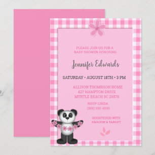 Invitación Cute rosa Floral Panda Bear Baby Shower