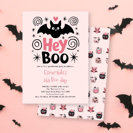 Invitación Cute rosa Halloween Boo Bat Cumpleaños