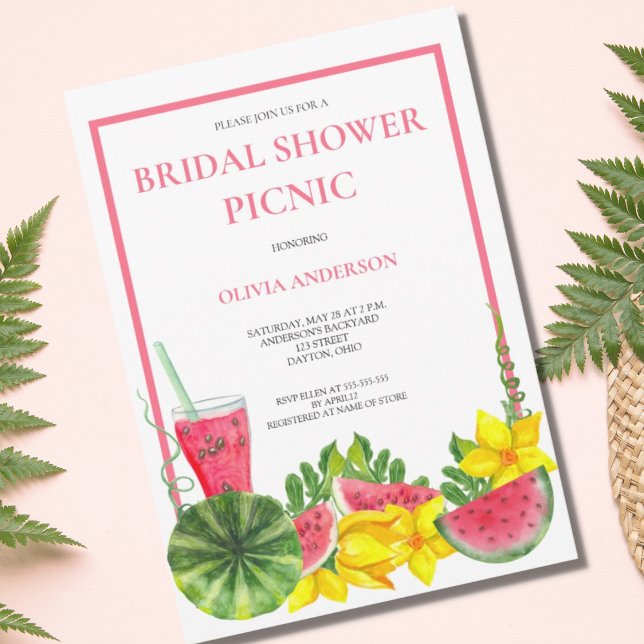 Invitación Cute rosa sandía dulce ducha picnic (Subido por el creador)