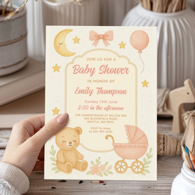 Invitación Cute rosa Teddy Bear Chica de bebé (Subido por el creador)
