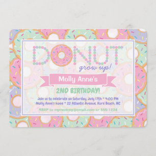 Invitación Cute Rosa y Morado Donut Crecer Cumpleaños