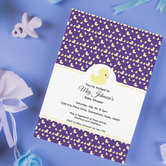 Invitación Cute Rubber Duck Modern Purple Baby Shower (Subido por el creador)