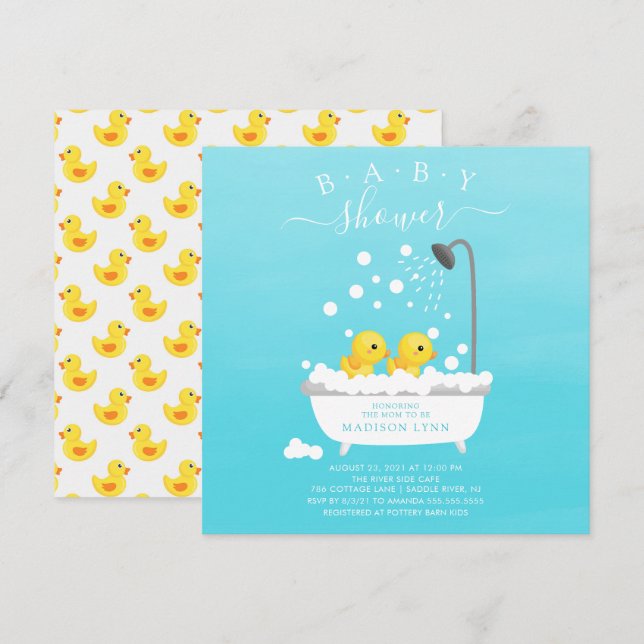 Invitación Cute Rubber Duck Twins Baby Shower (Anverso / Reverso)