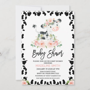 Invitación Cute Rubor Floral Cow Baby Shower