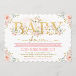Invitación Cute Rubor Floral Woodland Forest Chica Baby Showe