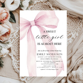 Invitación Cute Rubor Pink Bow Sweet Little Girl Baby Shower