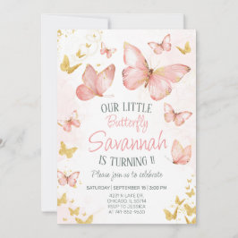 Invitación Cute Rubor Pink Butterflies Primer Fiesta de cumpl