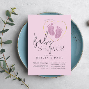 Invitación Cute Rubor Purpurina de pies rosados bebé niña duc
