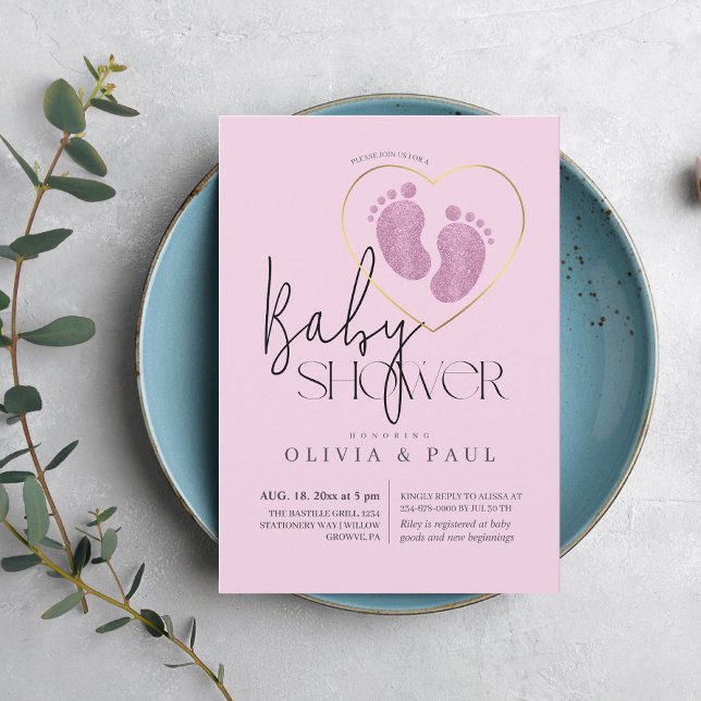 Invitación Cute Rubor Purpurina de pies rosados bebé niña duc (Subido por el creador)