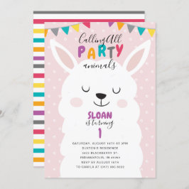 Invitación Cute Rubor Rosa Lama Fun Fiesta Fiesta fiesta de c