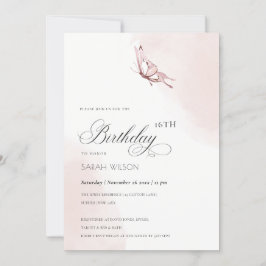 Invitación Cute Rubor Watercolor Butterfly Cualquier cumpleañ