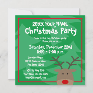 Invitación Cute Rudolf, fiesta de Navidades de renos de nariz