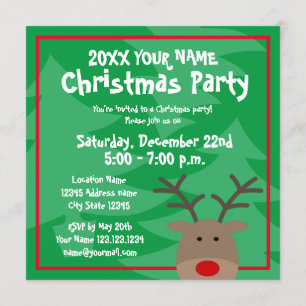 Invitación Cute Rudolf, fiesta de Navidades de renos de nariz