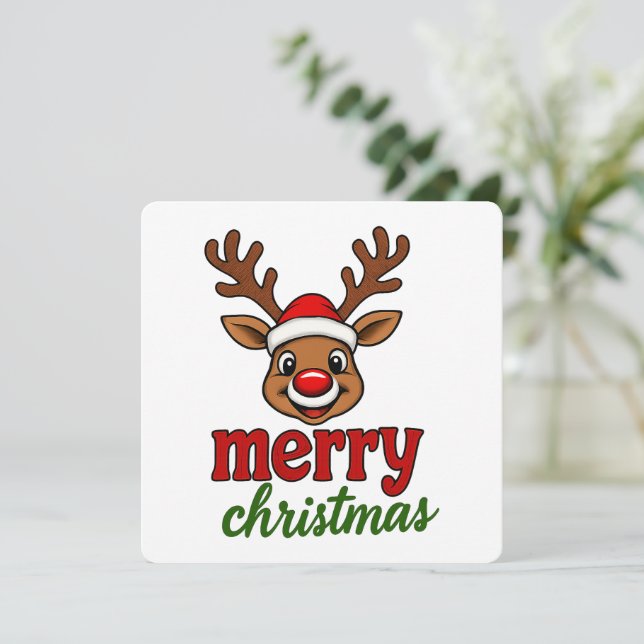 Invitación Cute Rudolph Reindeer Merry Christmas (Anverso de pie)