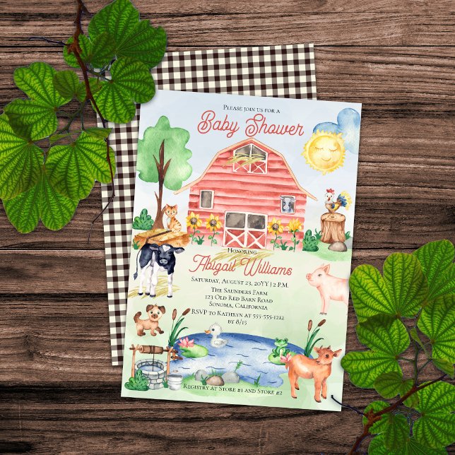 Invitación Cute Rustic Farm Animals Barnyard Baby Shower (Subido por el creador)