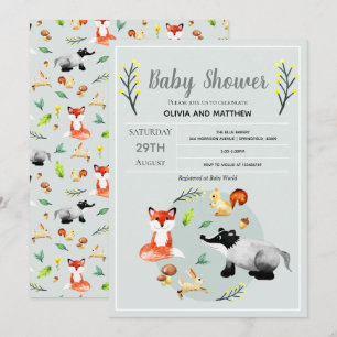 Invitación Cute Rustic Woodland Forest Animals Baby Shower