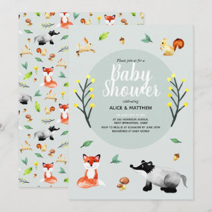 Invitación Cute Rustic Woodland Forest Animals Baby Shower