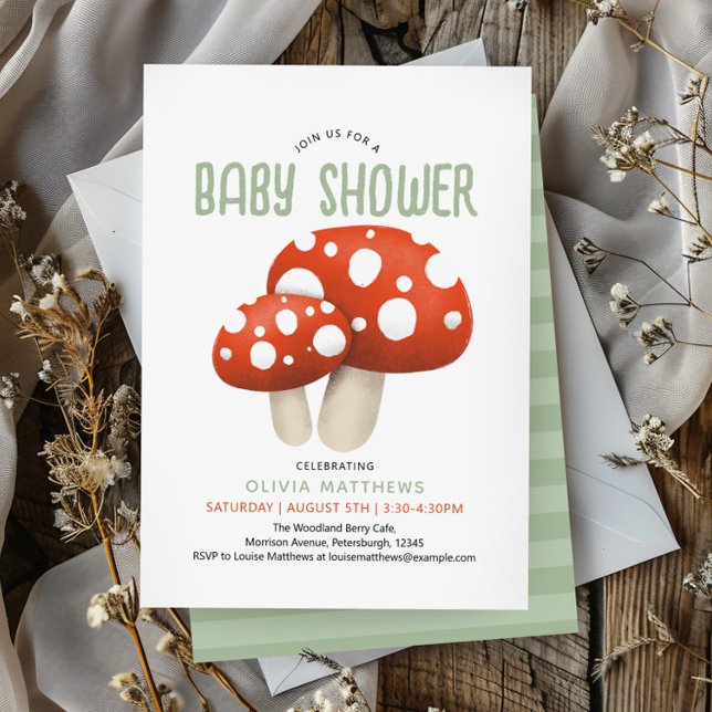 Invitación Cute Rustic Woodland Mushroom Baby Shower (Subido por el creador)
