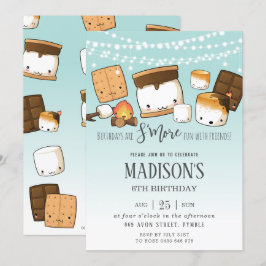 Invitación Cute S. Más Smores Camping Fiesta de Cumpleaños