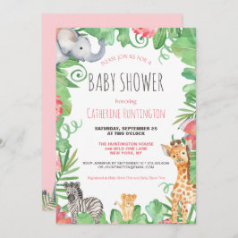 Invitación Cute Safari Animal Topic Floral Baby Shower