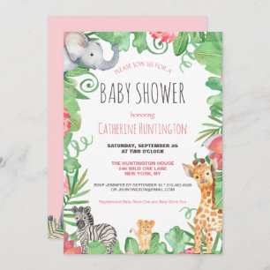 Invitación Cute Safari Animal Topic Floral Baby Shower
