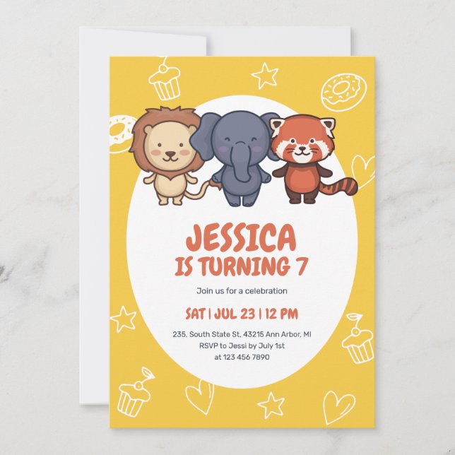 Invitación Cute Safari Animales Jungle Fiestas Niños Cumpleañ (Anverso)