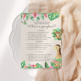 Invitación Cute Safari Animals Baby Shower Phone Game Card