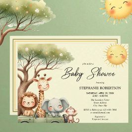 Invitación Cute safari animals gender neutral baby shower 