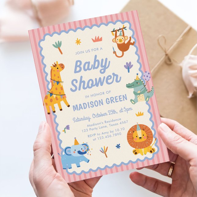 Invitación Cute Safari Animals Girl Baby Shower (Subido por el creador)