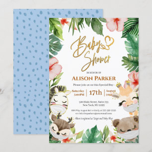 Invitación Cute Safari Animals Jungle Greenery Baby Shower