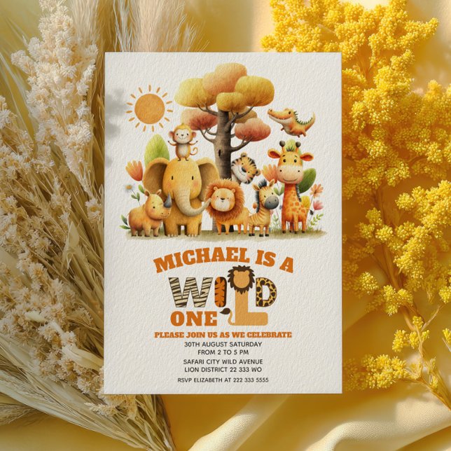 Invitación Cute Safari Animals Jungle WILD ONE 1st Birthday  (Subido por el creador)