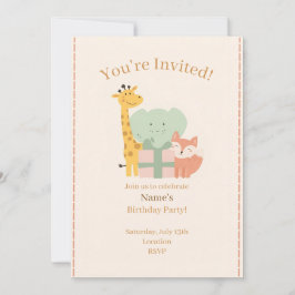 Invitación Cute Safari Animals Kids Birthday Invitation Card