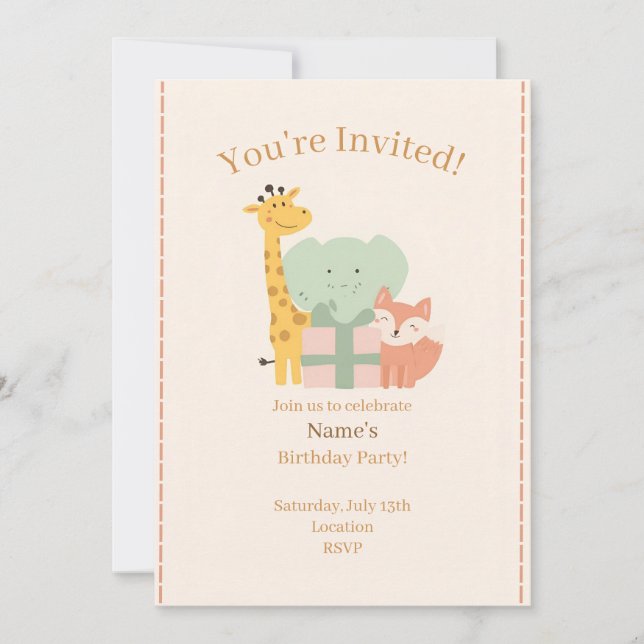 Invitación Cute Safari Animals Kids Birthday Invitation Card (Anverso)