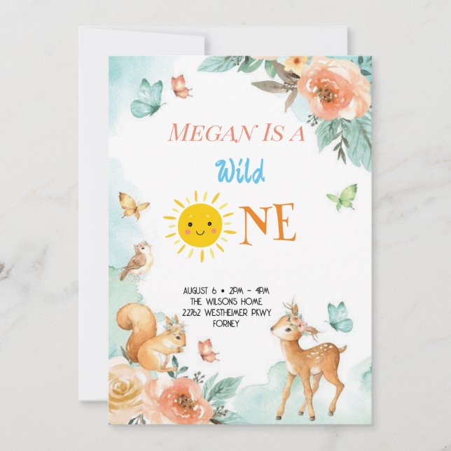 Invitación Cute Safari Animals primer cumpleaños (Anverso)